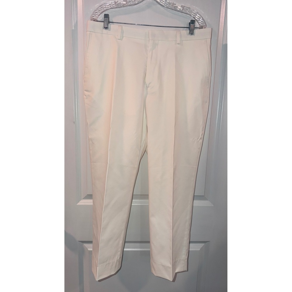 Alan Flusser Mens 36X30 White Cotton Flat Front Dress Pants Trousers Straight